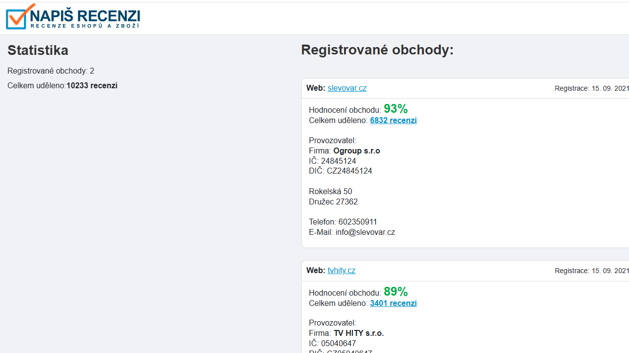 NapišRecenzi.cz — hodnocení objednávek a produktů online