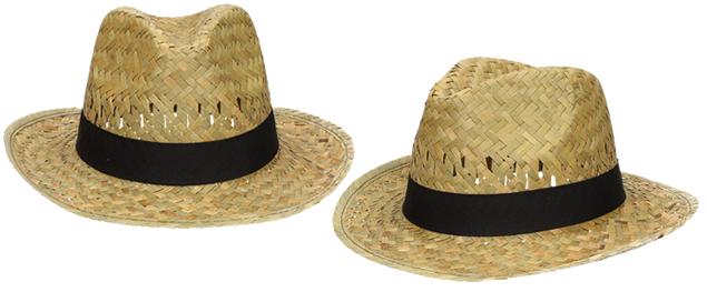 Černý letní klobouk se žlutou perforací a hnědým pruhem