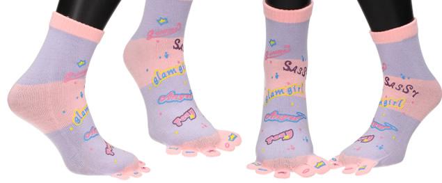 Ponožky Toe Socks Růžovo-Fialové s designem